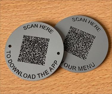 Metal Effect QR Code Table Discs - Brunel Engraving