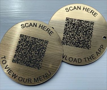 Brushed Brass Effect QR Code Table Discs - 70mm