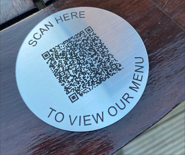 Steel Effect QR Code Table Discs - 50mm - Brunel Engraving