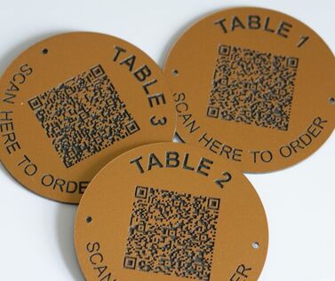 Steel Effect QR Code Table Numbers - 50mm - Brunel Engraving