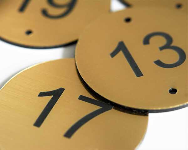 Brushed Table Numbers Brushed Brass Effect Table Numbers - 30mm - Brunel Engraving