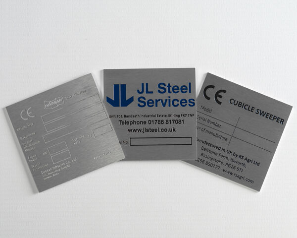 Etched Stainless Steel Labels 85mm x 85mm - Brunel Engraving