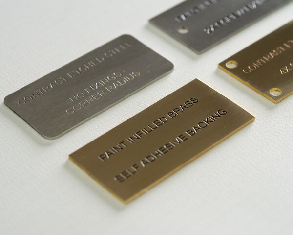 Steel Label Sample Brass and Steel Sample Label Pack - Brunel Engraving